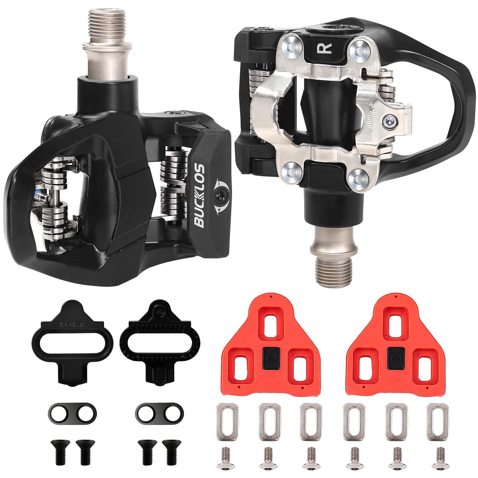 BUCKLOS Look Delta, SPD Spin Bike Bicycle Clip Pedals - Compatible with Peloton & Shimano SPD Fit Aluminium Road Bike/Indoor Outdoor Cycling (9/16'' Clips Pedal Replacement)