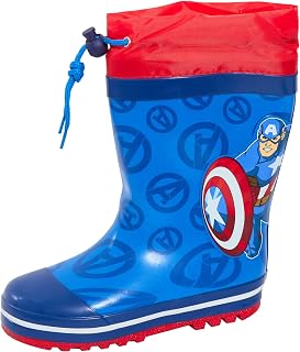 Boys Captain America Wellington Boots With Tie Tops Kids Avengers Wellies Wellingtons Wellys