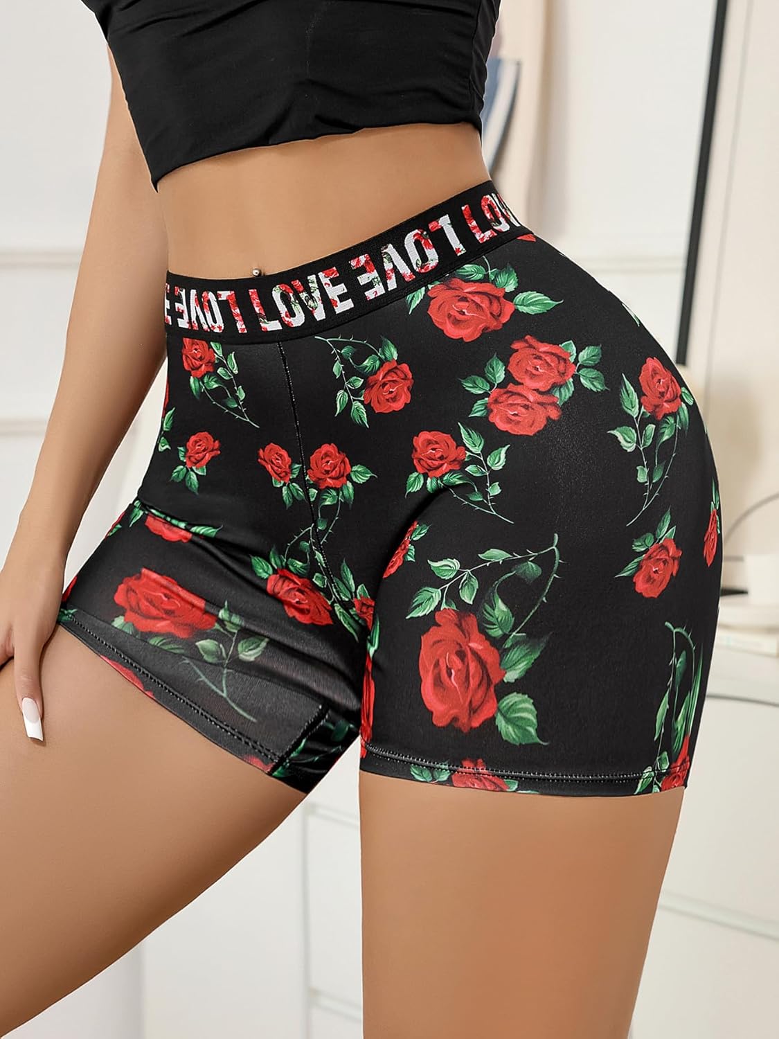 Women's High Waist Sports Camouflage Print Contrast Color Letter Webbing Stitching Boyshorts