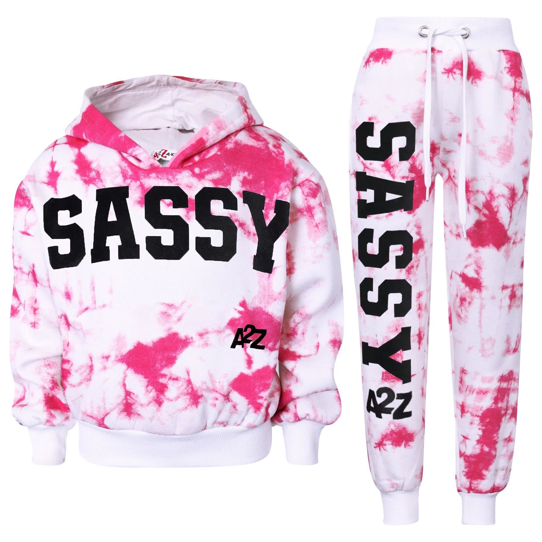 A2z 4 Kids Girls Pink Tracksuit Tie Dye Sassy Fleece Hooded Crop Top - T.s Crop Sassy 13