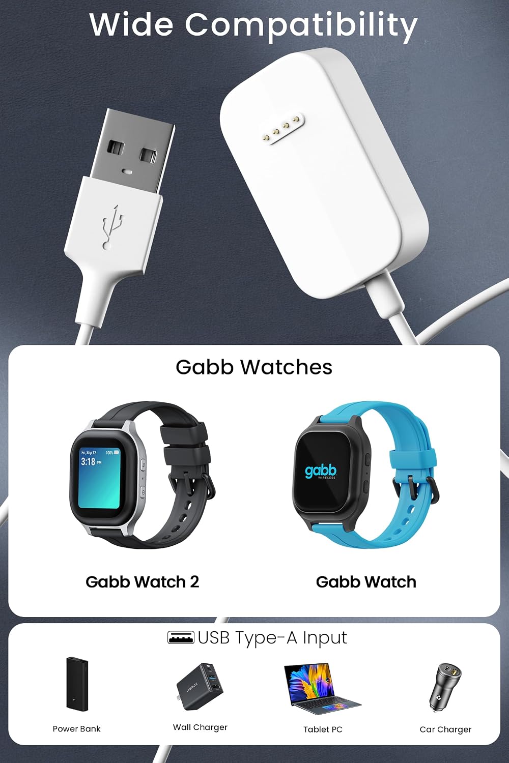 USB Charger for Gabb Watch,Gabb Watch 2 Charging Cable Station Stand for Verizon Gizmo Watch/2/3/Watch Disney Edition.
