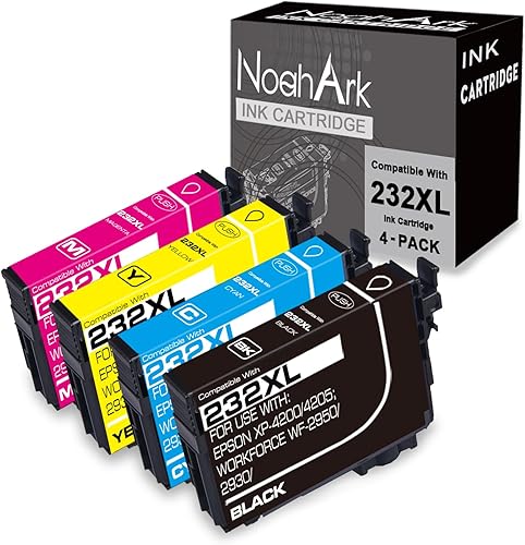 NoahArk Paquete de 4 cartuchos de tinta remanufacturados 232XL de repuesto para impresoras Epson 232 232XL T232 T232XL de alta capacidad para Epson
