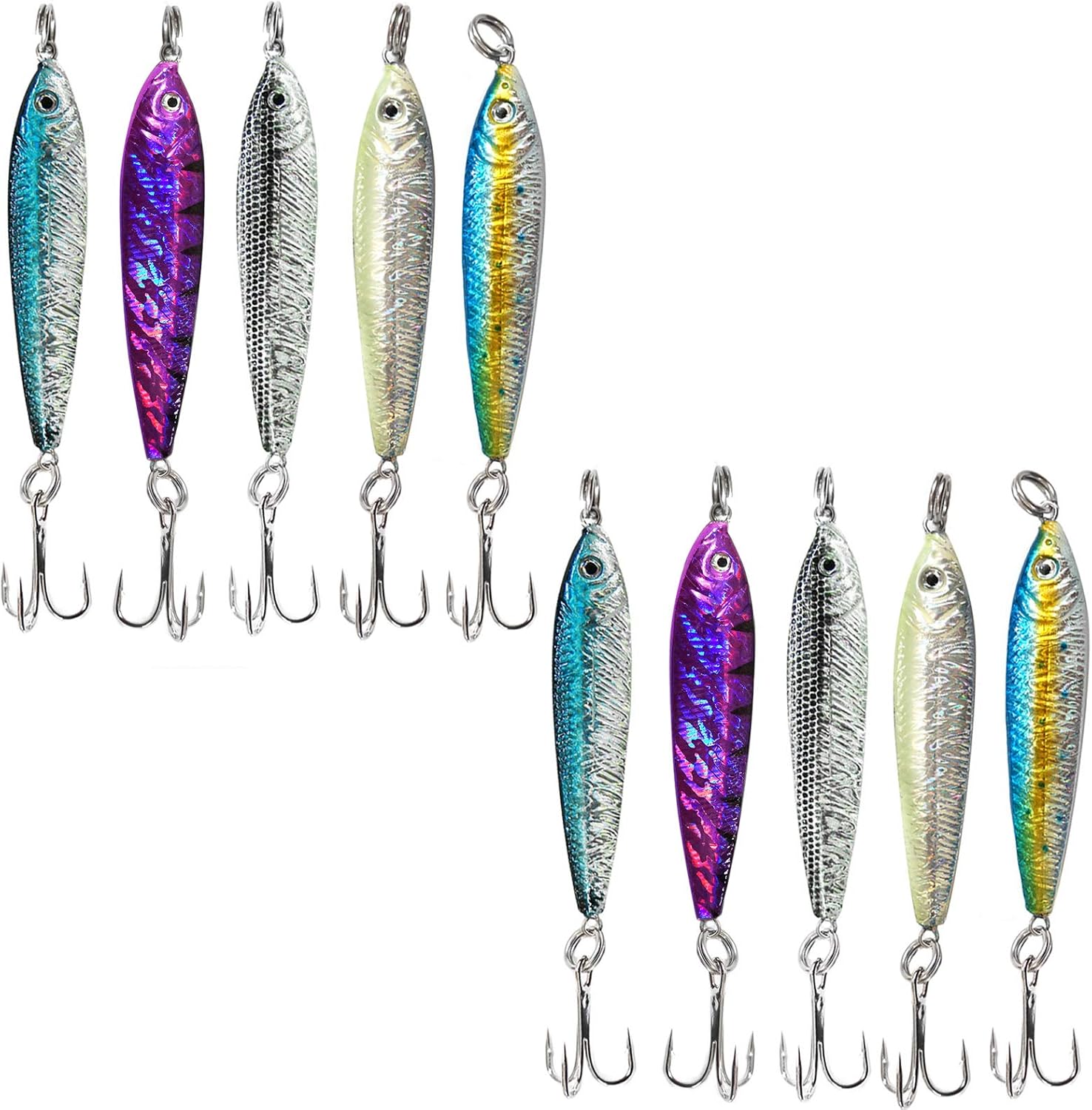 10pcs 4.5oz Fish Metal Bait Jig with Treble Hook 5 Colors - Fish WOW!