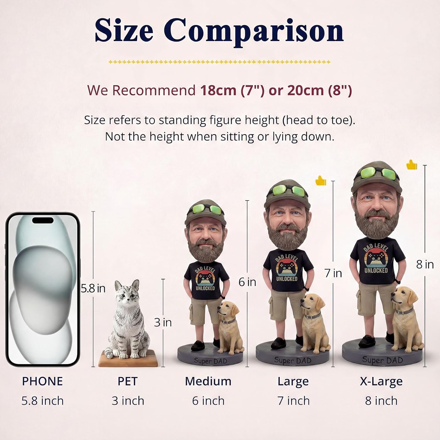 Mybobbbleheadsshop Super Dad Custom Bobblehead from Photo Handmade Figurine Personalized Gift for Dad or Husband Valentine’s Day Birthday & Anniversary