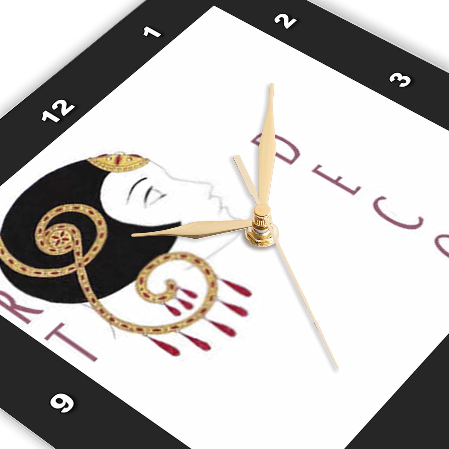 3dRose Wall Clock Silent - 13 inch - Art Deco with Black Border - Décor II