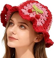 Busnos Crochet Bucket Hats for Women - Handmade Cute Floral Foldable Knitted Hats, One Size Fits Most