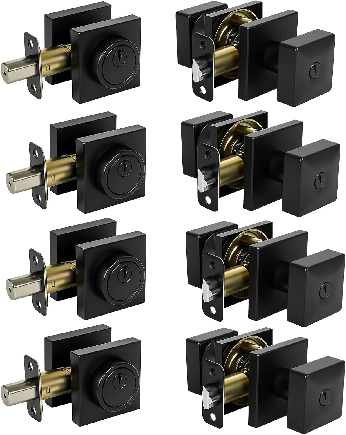 Cielsa Dawn Square Front Door Lock Set,Single Cylinder Deadbolt and Knob with Lock, Keyed Alike Door Locks for Front Door(Satin Nickel,2pack-Set)