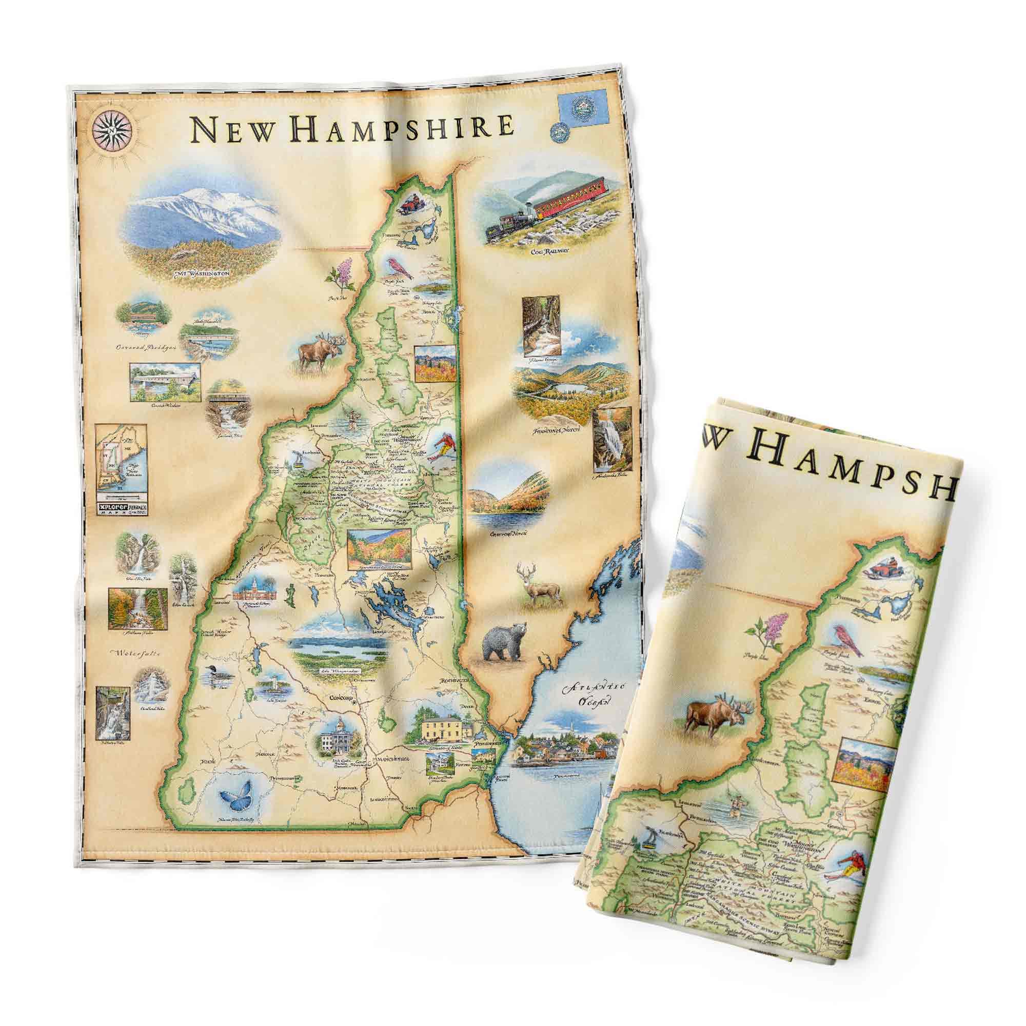 Paño de cocina decorativo de New Hampshire, el regalo de algodón ideal para amantes del mapa local