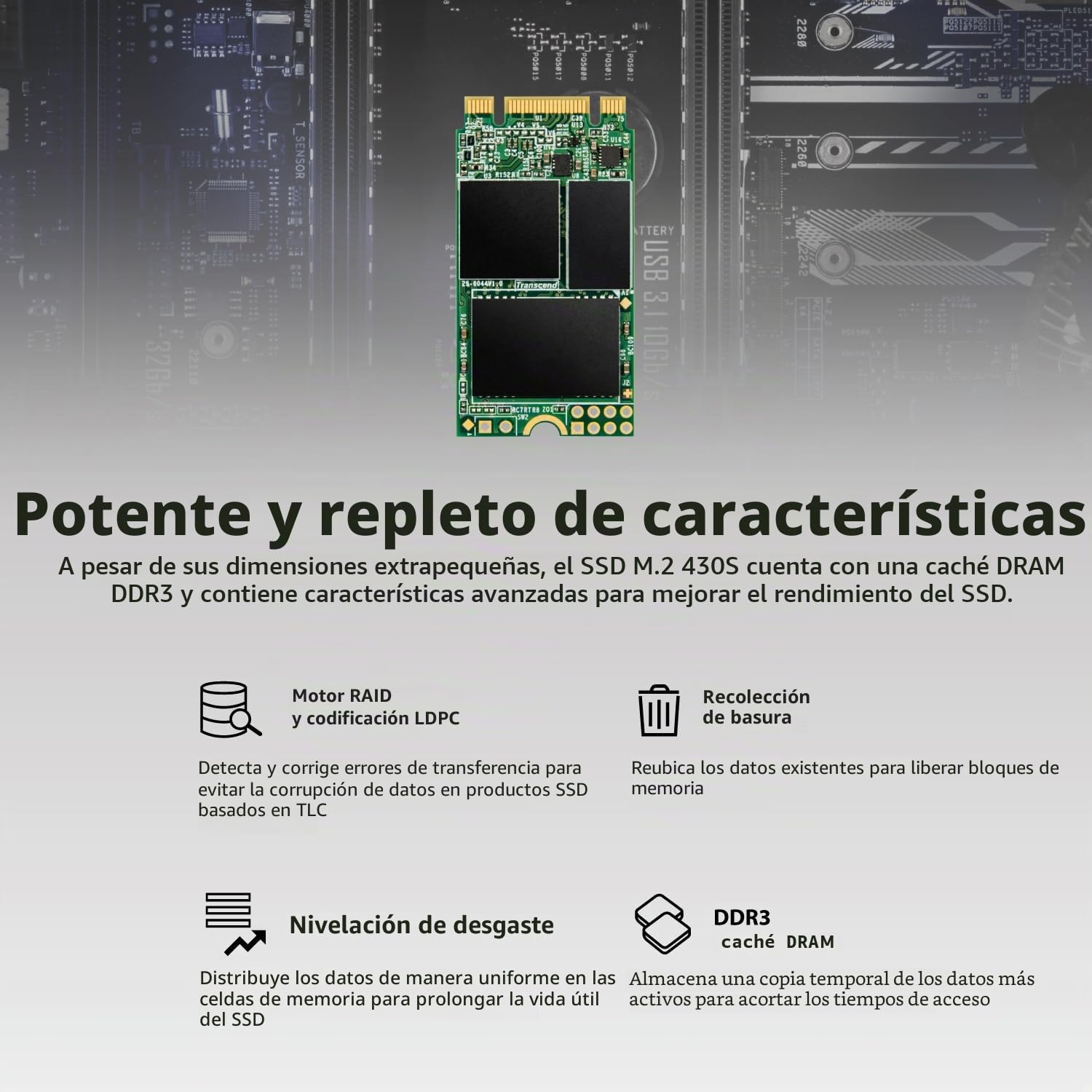 Transcend TS256GMTS430S – Disco Solido Interno de 256GB M.2 2242 SATA III 6 GB/s (Lectura hasta 560 MB/s)