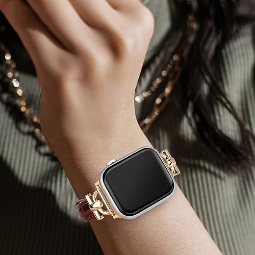 Miniatura 4 de Mxiixnai Correa de cuero compatible con Apple Watch Band para mujeres de 1.614 in, 1.575 in, 1.496 in, 1.772 in, 1.732 in, 1.654 in, 1.929 in,
