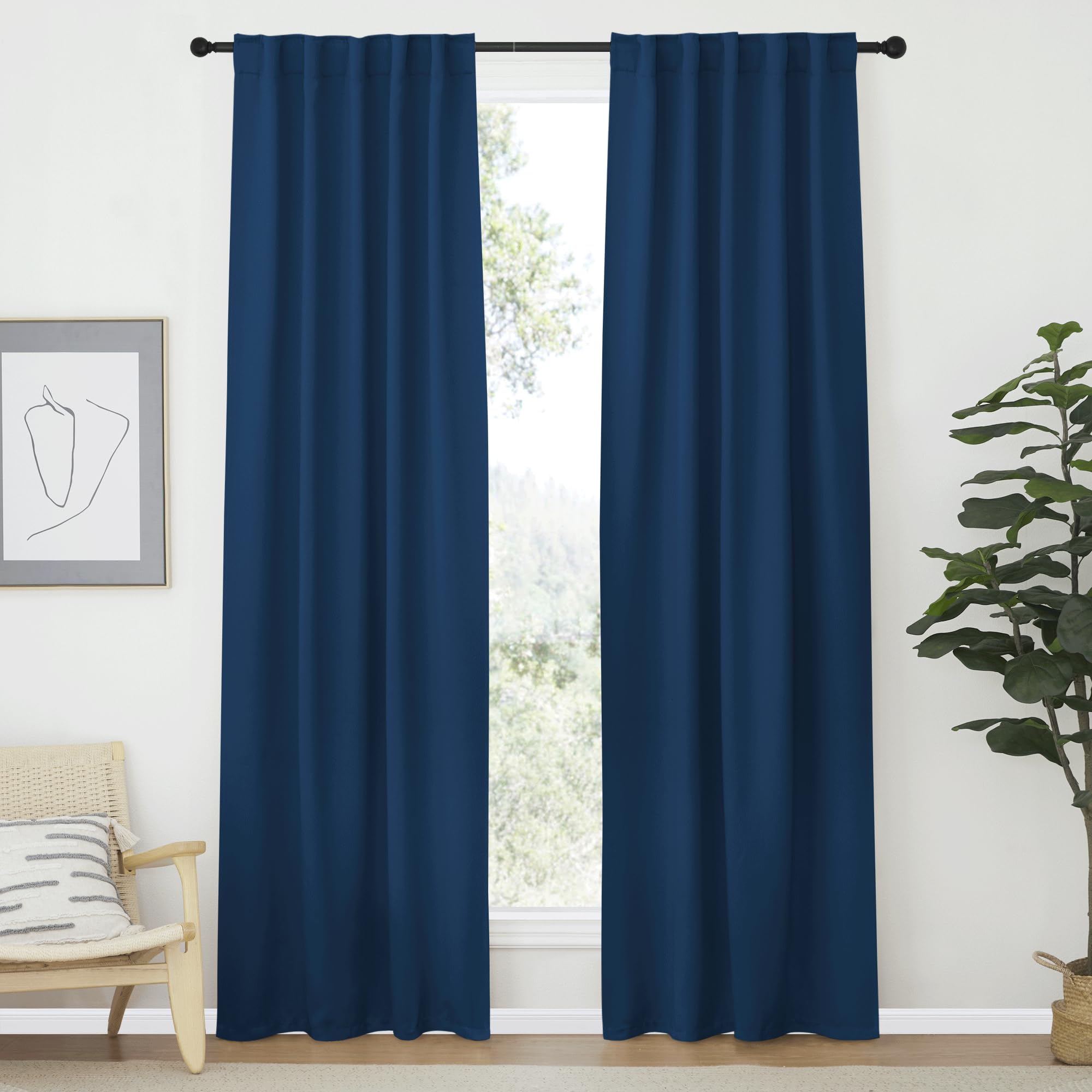 NICETOWN Vertical Blinds Window Curtain Panels - (Moroccan Blue Color) 42 by 84 Inches, Set of 2, Energy Saving Rod Pocket and Back Tab Blackout Curtains for Nursery loft Cafe Laundry