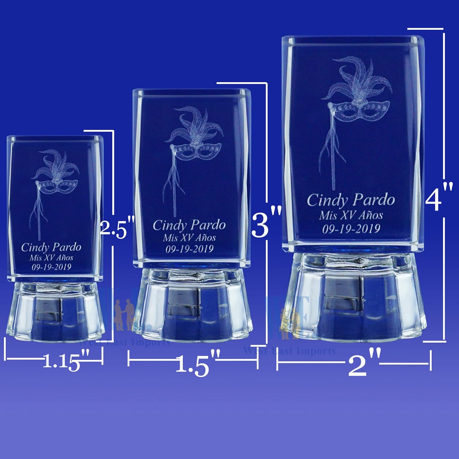 3D masquerade masks 12 pieces Personalized Customized Laser Engraving crystal Party Favor -Birthday Quinceañera, Mis XV Años