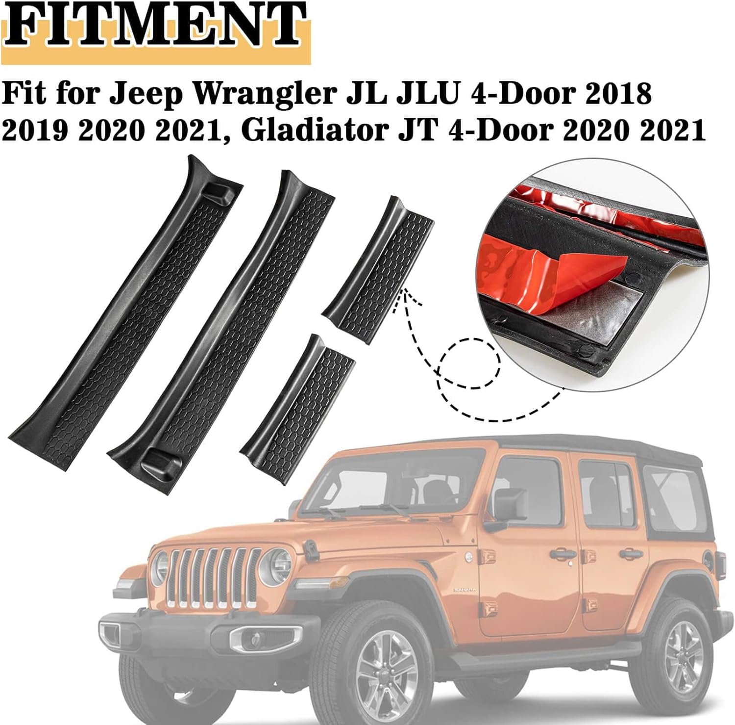 PSLER Door Sill Guards Kit for 2018-2024 2025 Wrangler JL JLU Gladiator JT 4-Door All Terrain Entry Guard Kit Black Rubber Door Sill Protector Replacement (4pcs)