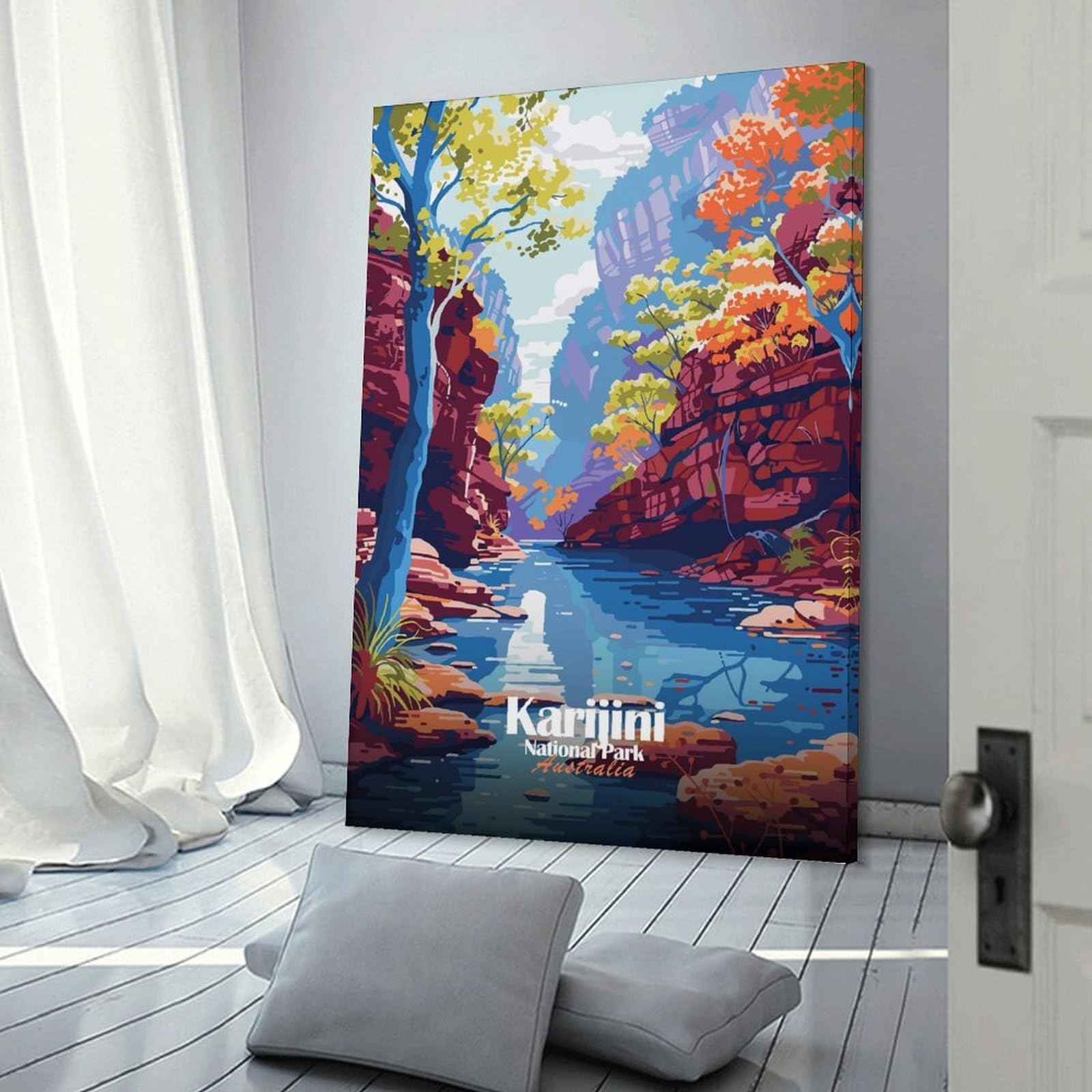 Junmoney Karijini National Park Australia Illustration Canvas Wall Decor, 24x36inch(60x90cm), for Office, Study Or Home Workspace, Wall Art That Adds Style to Work Areas