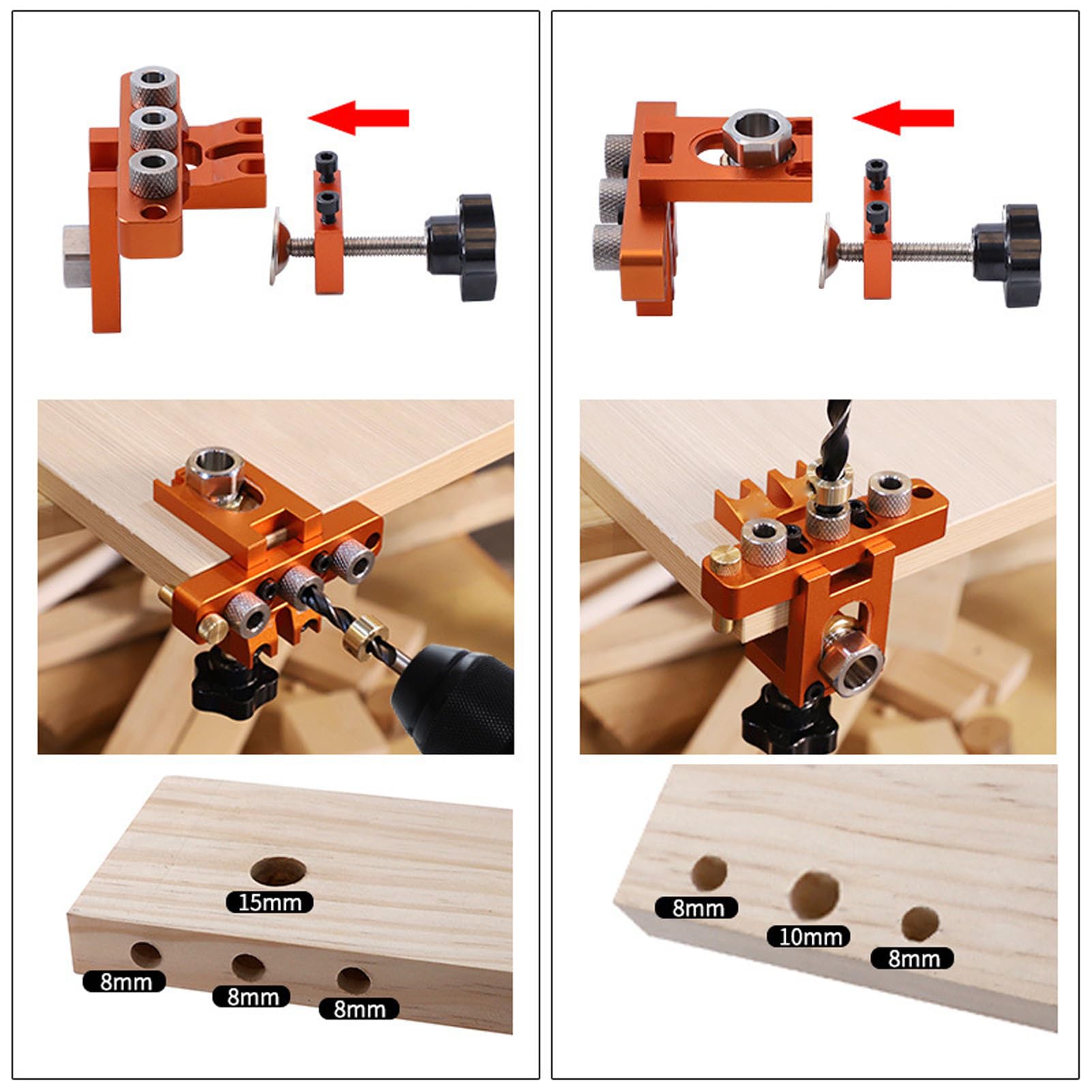 YWBL-WH Plantilla de Bisagra Oculta, Kit de Taladro para Clavijas de Aleación de Aluminio para Tableros de 10-25 Mm, Perforadora 3 en 1 con 4 Brocas, Herramienta de Instalación de Puertas para