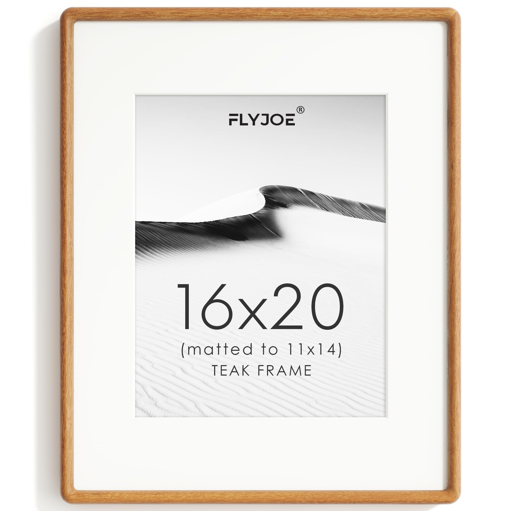 Solid Wood Picture Frame with Mat, Teak, 16x20(40x50cm), Tempered Glass — image 1