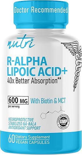 Miniatura 4 de Nutri R Ácido alfa lipoico 600 mg Cápsulas - Ácido lipoico R estabilizado con biotina - Forma activa R-ALA - Dosis clínica - Potente antioxidante y