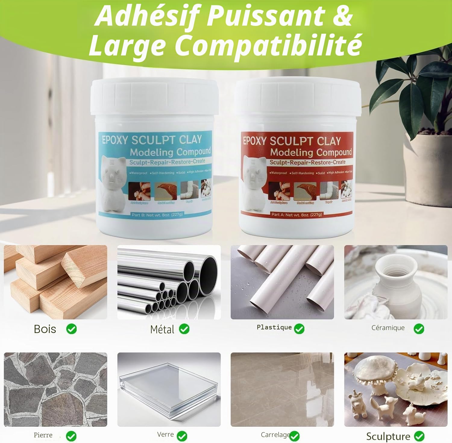 Epoxy Sculpt Pool Putty pour fuite sous l'eau, AB pâte auto-lubrifiante pour modeler, modeler, réparer, remplissage, métal, bois, carrelage, céramique blanche