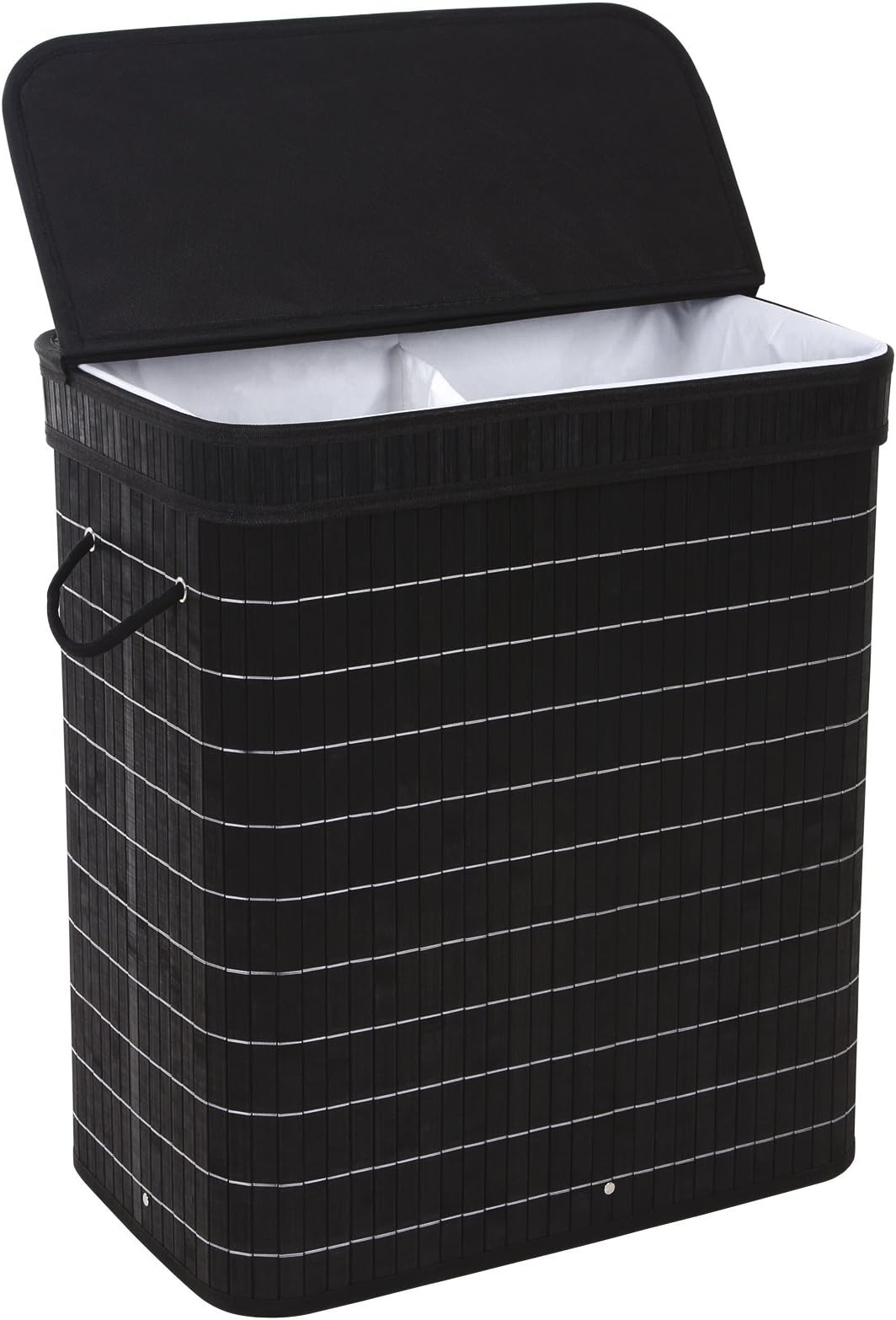 Amazon.com: SONGMICS Divided Bamboo Laundry Two-section Hamper Double ...