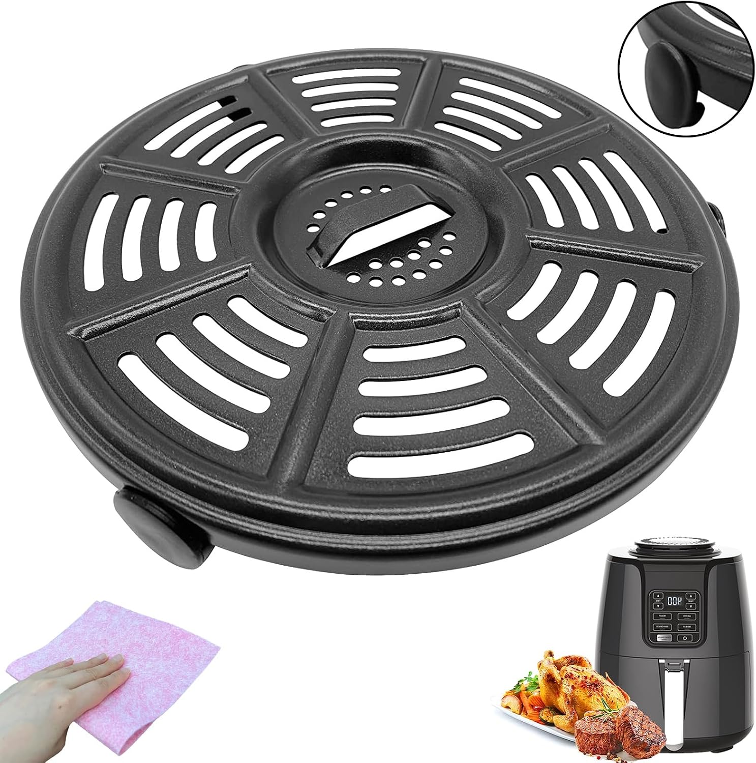 4QT Air Fryer Grill Pan for Ninja AF101 4 Quart Air Fryers, Upgraded Air Fryer Grill Plate, Crisper Plate Cooking Tray Rack Insert Grate Grid Shelf for Ninja Air Fryer, Nonstick, Dishwasher Safe