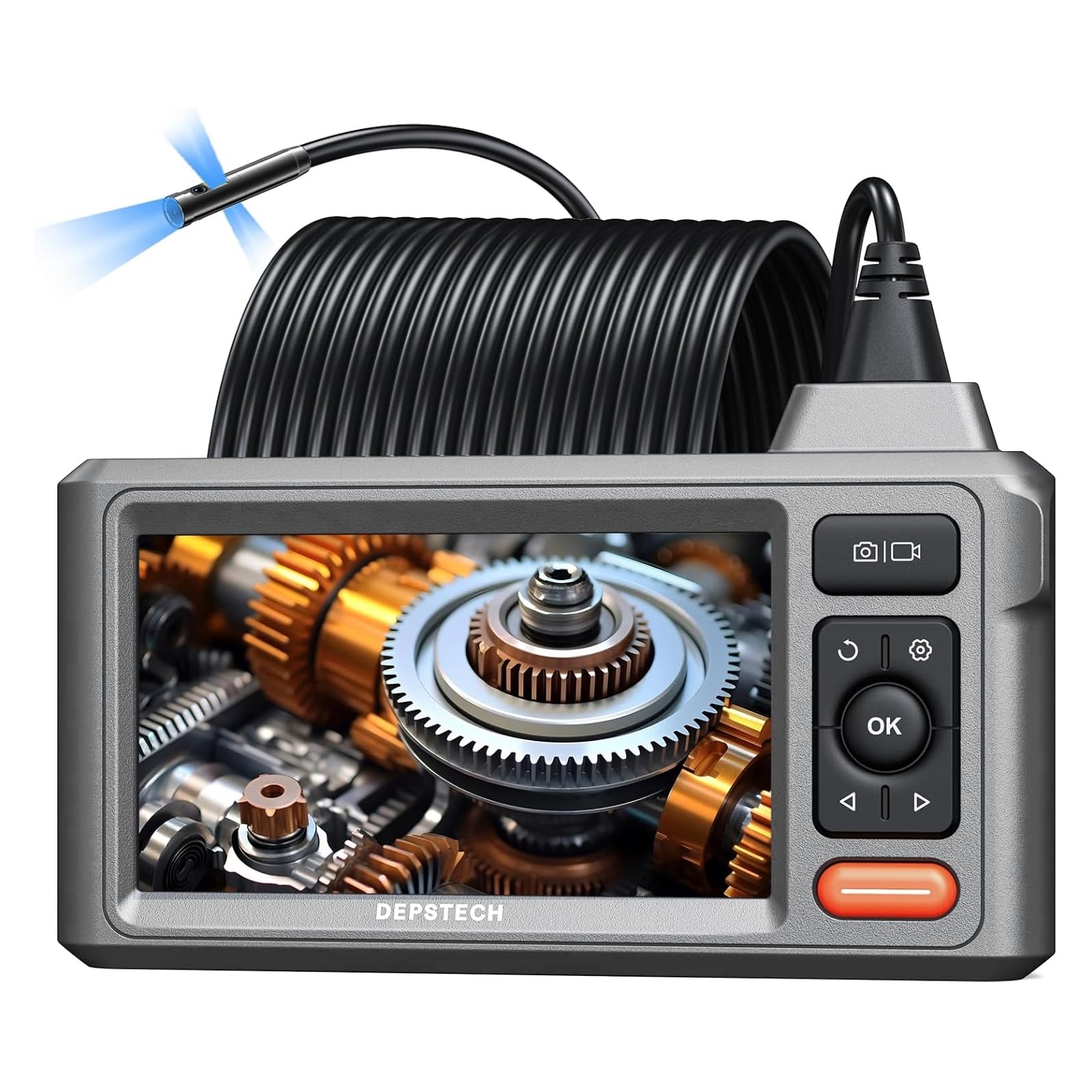 Endoscope Inspection Camera, DEPSTECH 7mm 1080P HD Digital Inspection Camera, 4.3 Inch IPS Screen Endoscope, IP67 Waterproof Inspection Camera with 6 LED Lights, 11.5FT Semi-Rigid Cable Snake Camera