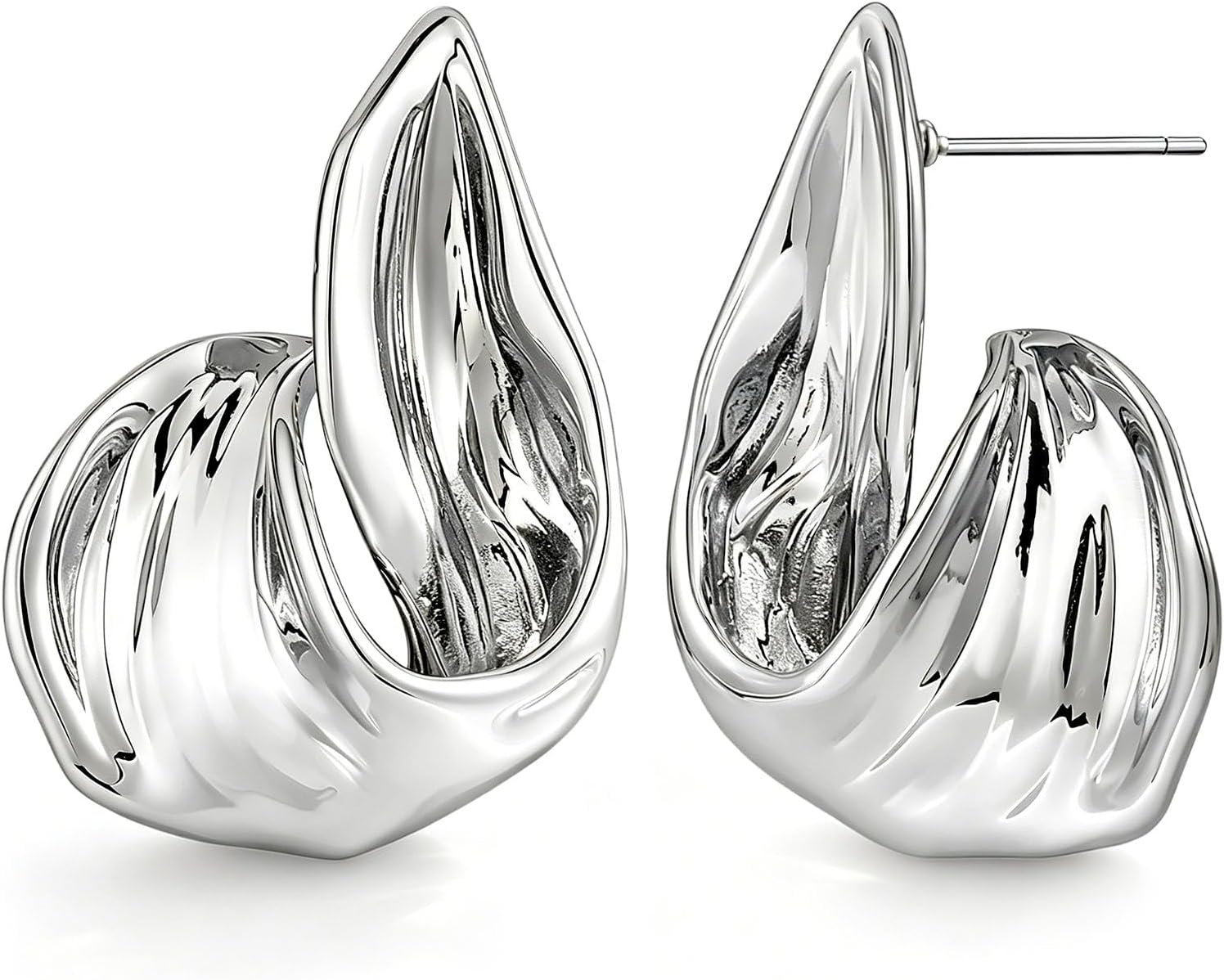 Chunky Statement Earrings for Women 18K Gold Plated & Silver Plated Flower Leaf Drop Dangle Earrings Dome Stud Earrings Bold Textured Hypoallergenic Designer Jewelry Gift