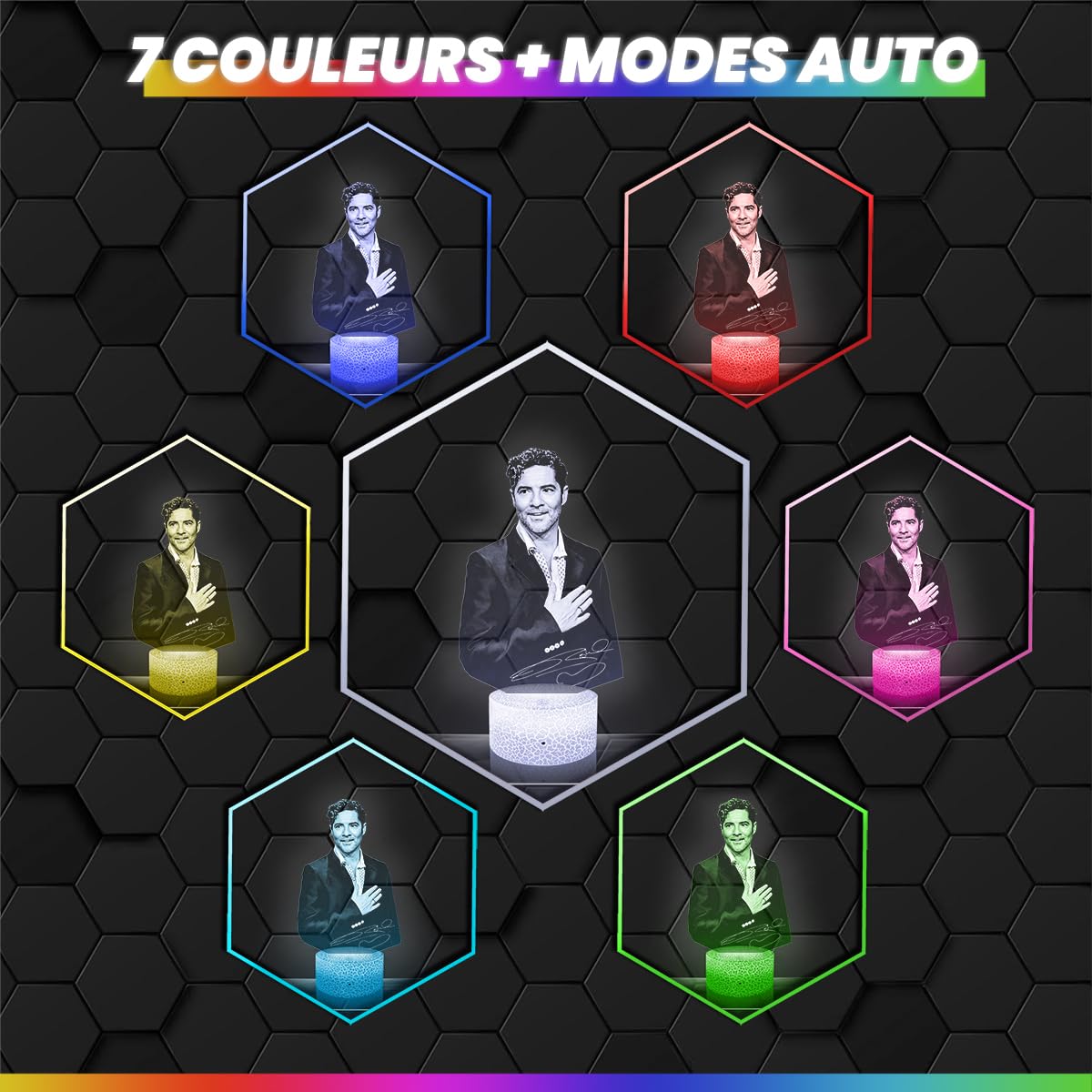 Lampe 3D David Bisbal Décoration Chanteur Espagnol Pop Idée Cadeau Homme Femme Objet David Bisbal Veilleuse LED Déco Chambre Idée Cadeau Noel Homme Femme Original, Effet Hologramme