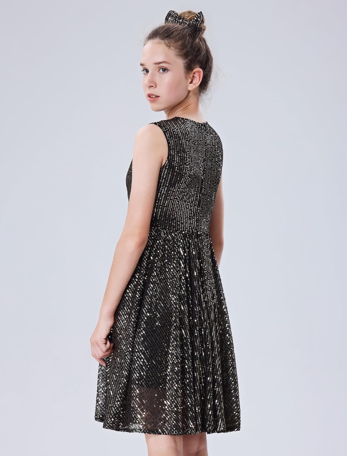 EXARUS Girls Sparkly Sparkle Dress Sleeveless Sequin Party Special Occasion Formal Sequence Dress - Image 5
