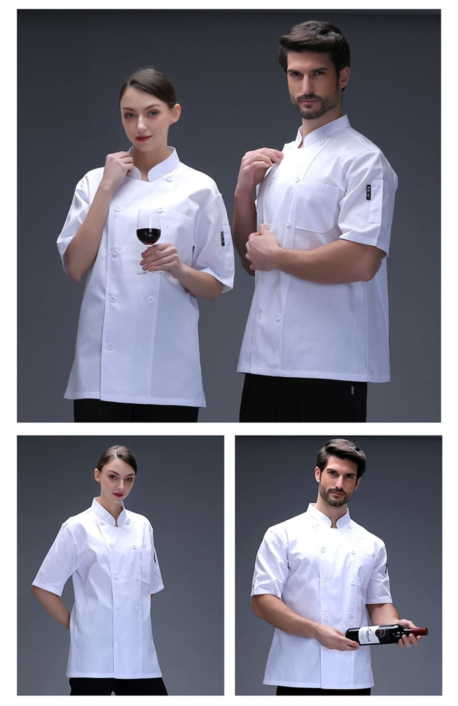 Chef Jacket Chef Coat Unisex Hotel Kitchen Short Sleeved Uniform White XL
