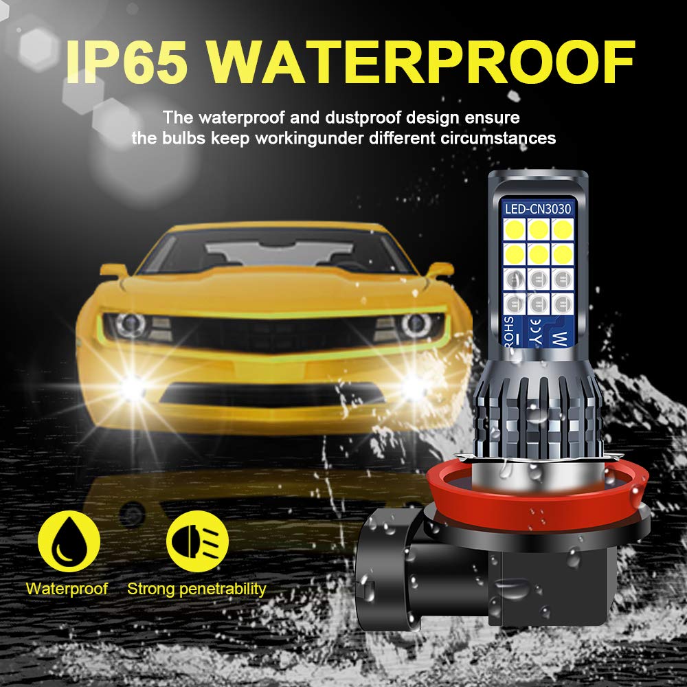2 x H8 / H11 Lampadine fendinebbia a LED bianco&blu 24SMD 3030 Chip 2 lampadine a LED H8 a colori per fendinebbia Luci di marcia diurna DRL 12V