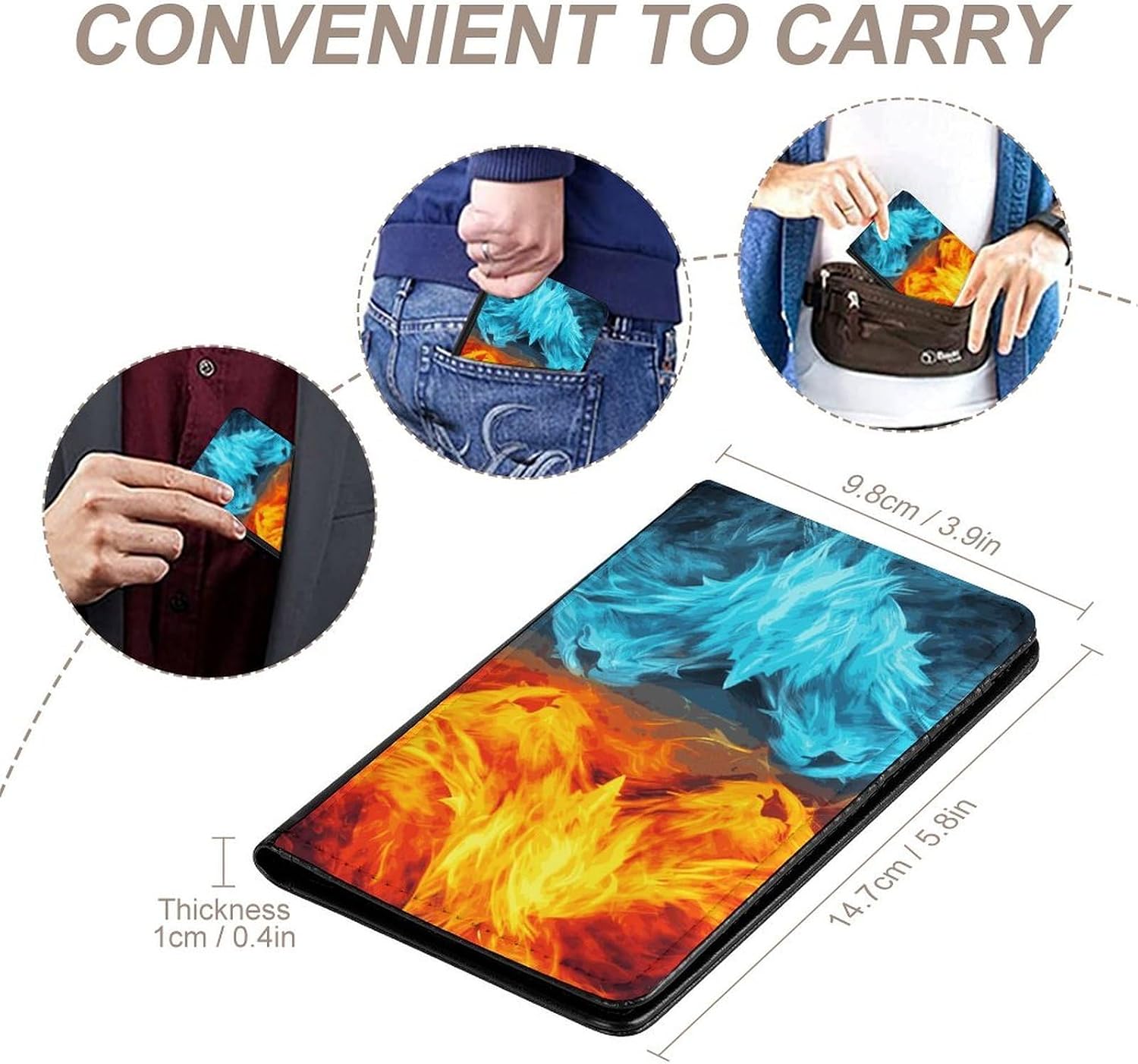 Cute Passport Holder for Travel,Personalized Multi-Functional Passport Cover with Card Slots,Slim Fire Vs Ice Art Printed Passport Wallet for Women Men