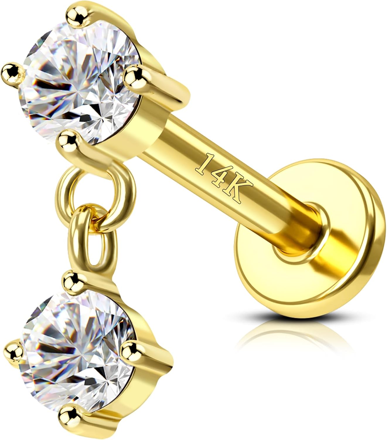 COCHARM 14K Gold Helix Cartilage Tragus Earring Stud Flat Back16g Real Gold Conch Helix Tragus Piercing Jewelry Dangle 14Kt Lip Labret Stud Internally Threaded