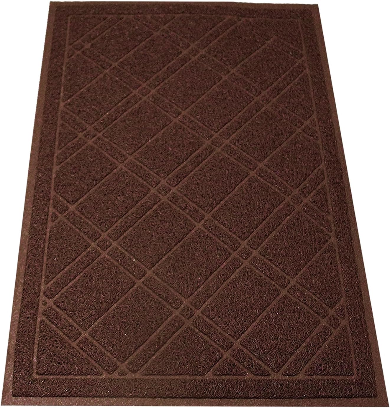 SlipToGrip Universal Door Mat, Plaid Design - Brown, 42 x 35