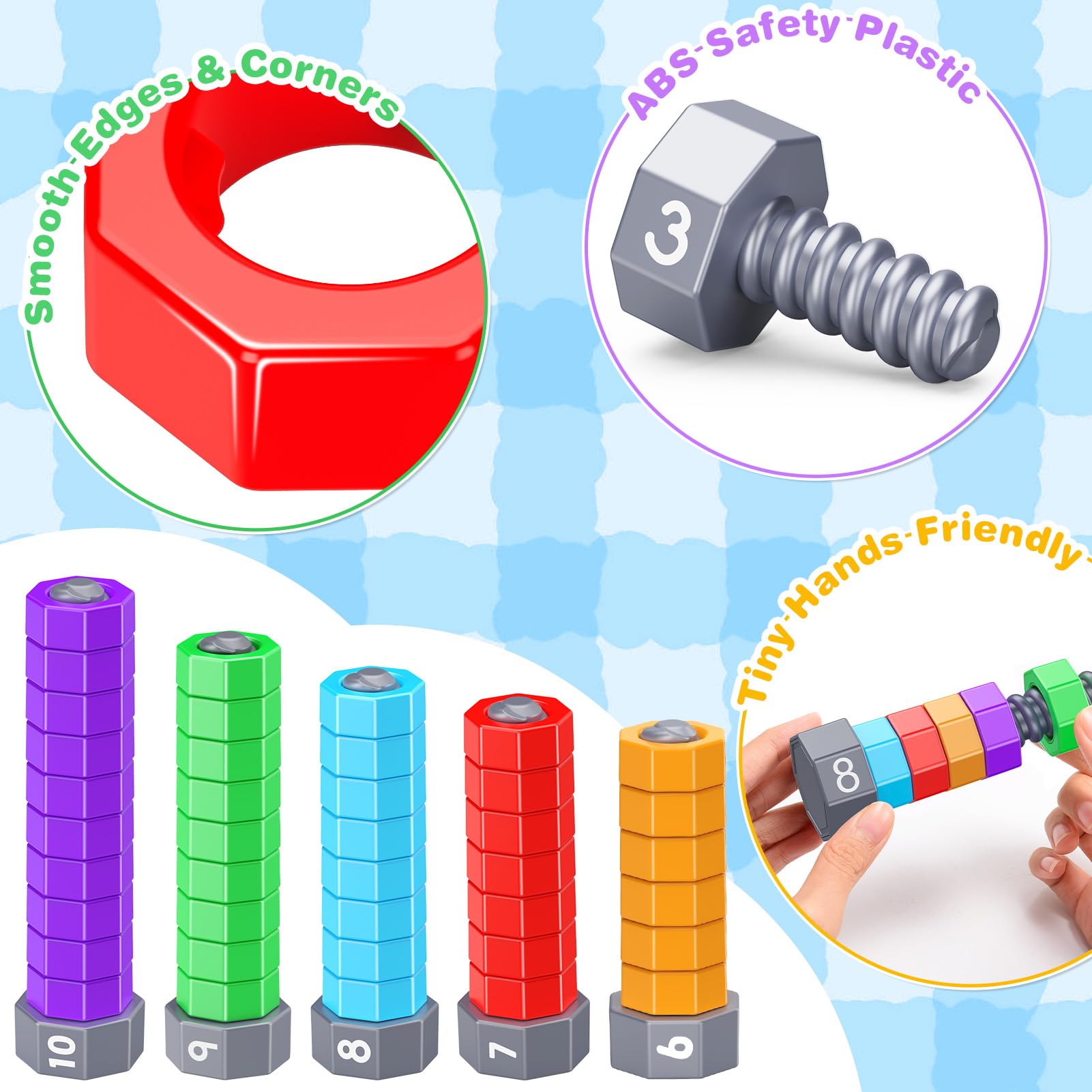 Montessori 2-in-1 Zähl- und Stapelspielzeug für Kleinkinder von 1–5 Jahren, sensorisches Spielzeug für Vorschulkinder, pädagogisches Spinnen, Lernspiele, Geschenke