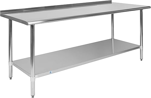 Flash Furniture Reader - Mesa de trabajo y preparación de acero inoxidable calibre 18 con protector contra salpicaduras y estante inferior de 1.5