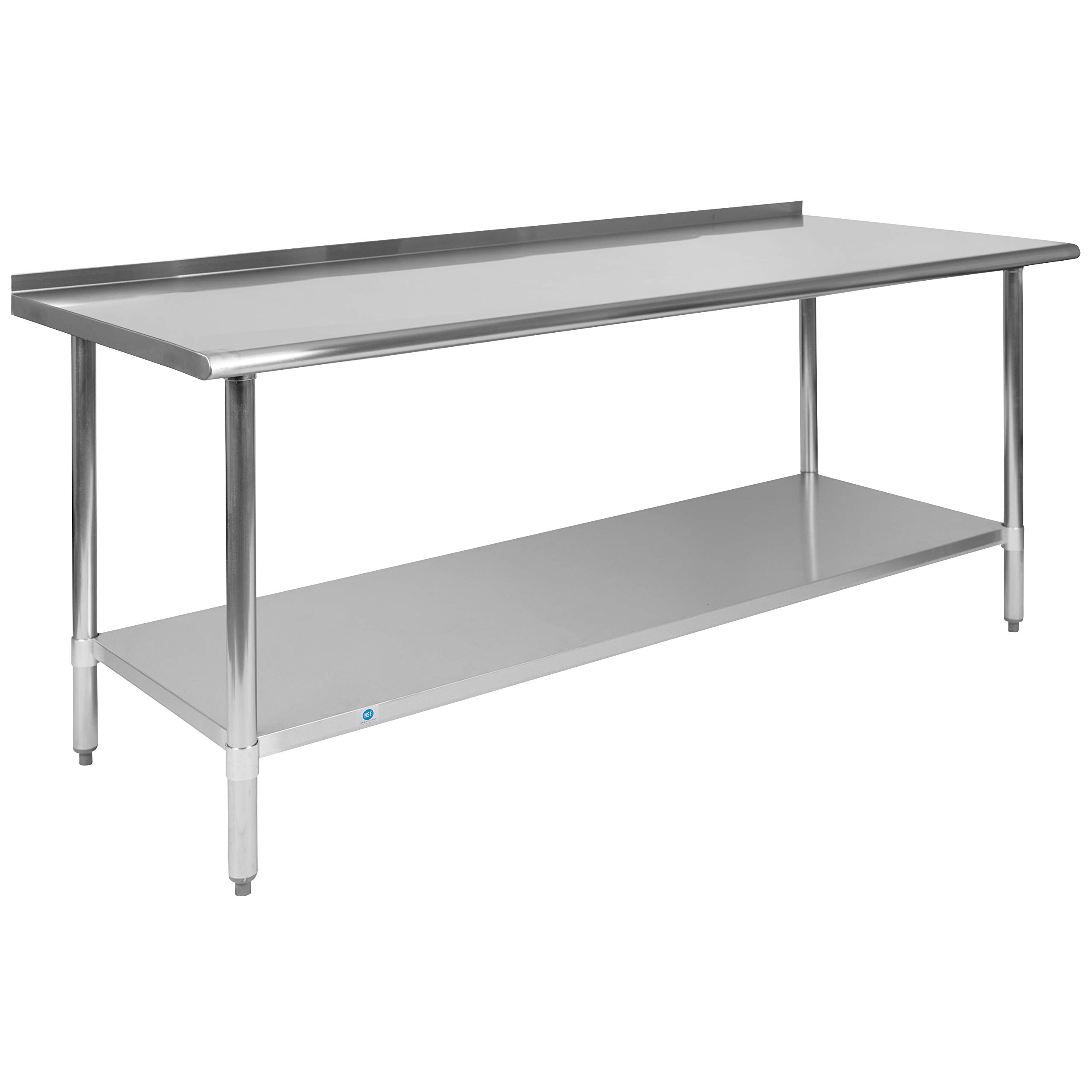 Flash Furniture Reader Stainless Steel Kitchen Prep/Work Table, Commercial Work Table with Backsplash and Undershelf, 72