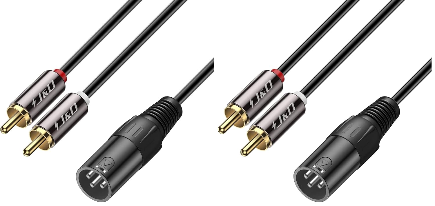 J&D XLR to 2 RCA Y Splitter Patch Cable, Gold Plated Heavy Duty Unbalanced Dual RCA Male to XLR Male Stereo Audio Interconnect Cable Adapter for Speaker, Condenser Mic, Mixer, AMP, 6 Feet (Pack of 2)
