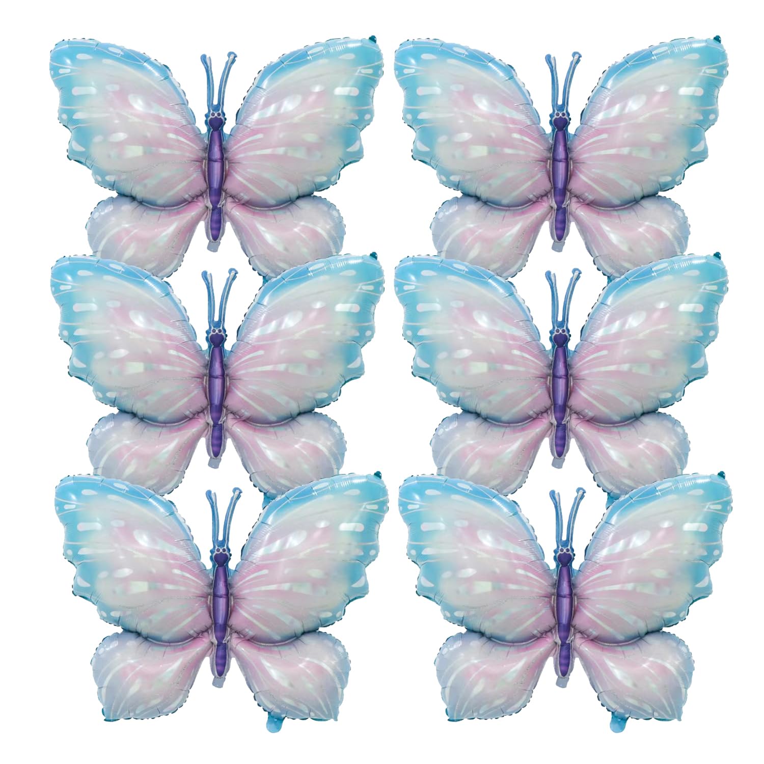 Finypa Blue Butterfly Balloons - 6pc 40in Blue & Purple Butterfly Foil Mylar Balloons for Baby Shower & Party Decorations - Image 4