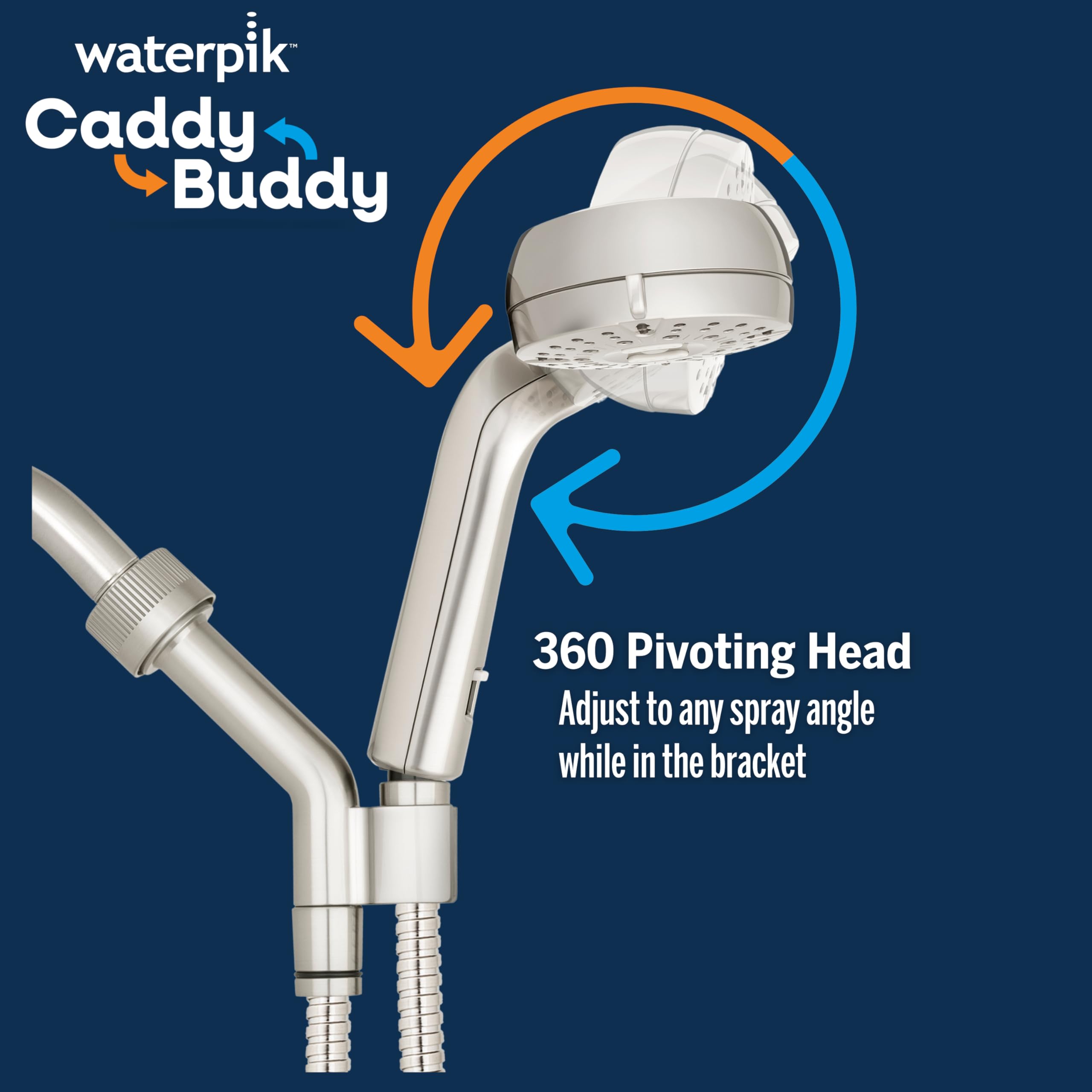 Waterpik Caddy Buddy Pivoting Hand Held Shower Head With 5-Foot Hose 5-Mode with High Pressure Sprays Brushed Nickel — view 5
