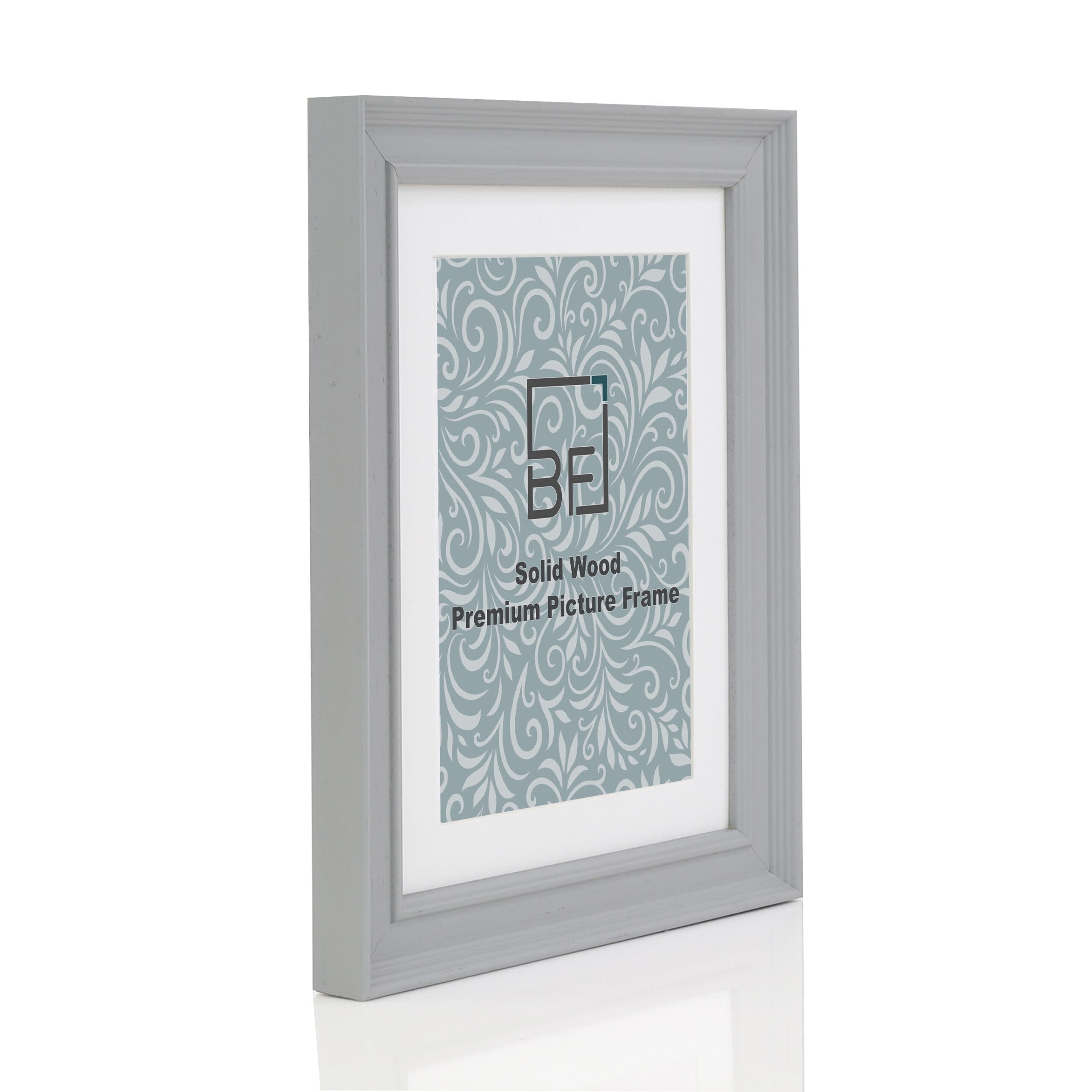 Boldon Framing - 14x11 Pale Grey Solid Wood Painted Picture Frame With White Mount To Fit A4 Picture, Modern Stepped Profile Wall Mounted Safety Glazing