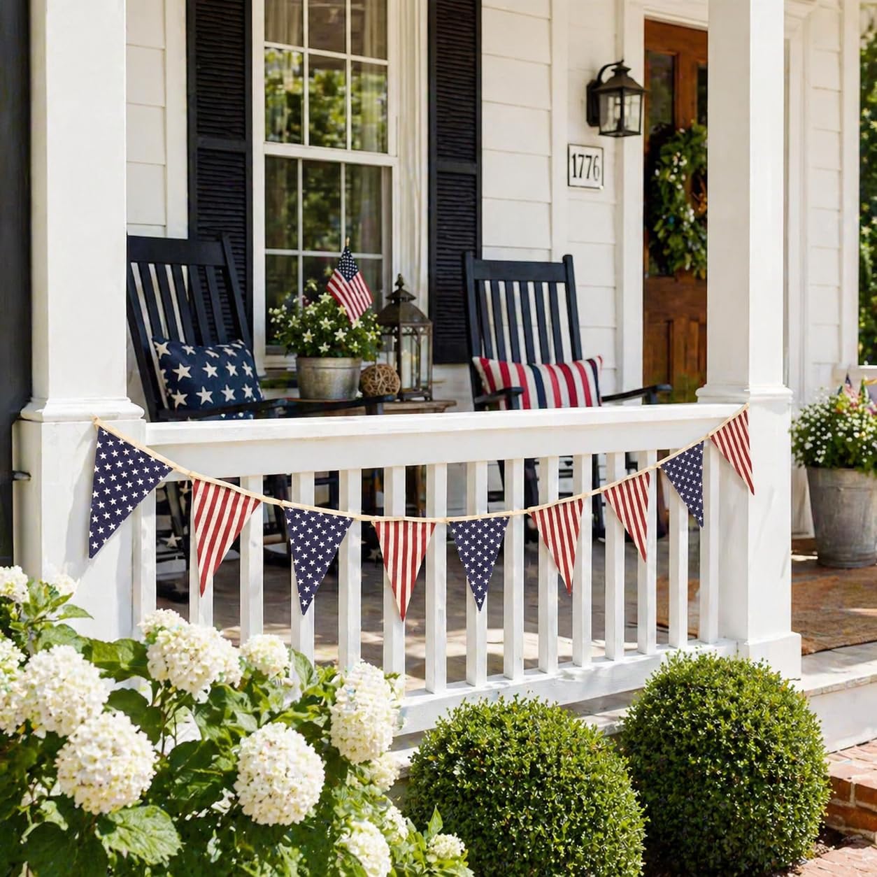 Vintage Stars and Stripes American Flag Bunting Banner, 5 Meter Cotton Garland with 10 Double-Sided USA Pennant Flags, Patriotic Hanging Decoration for 4th of July, Memorial Day, Independence Day