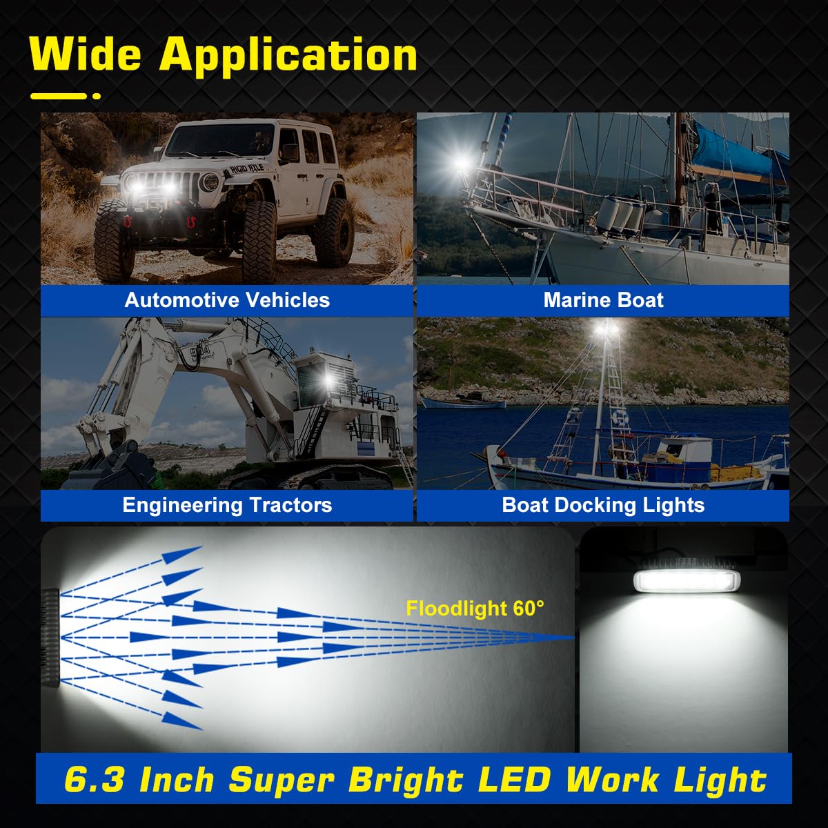Portable LED Boat Lights With Mounting Clamp, Flexible 6.3inch Super Bright Waterproof Marine Spotlight Flood Light Two Way Power 12V 24V LED Light Bar for Kayak Bass Jon Fishing T-Top Deck Truck 4x4