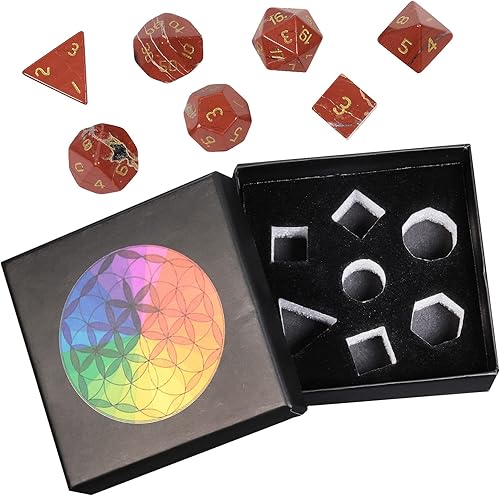 Vista 35 de SUNYIK Juego de 7 dados poliédricos DND de piedra de cristal pulido para juegos de mesa RPG MTG, dados de juego DND, mazmorras poliédricas