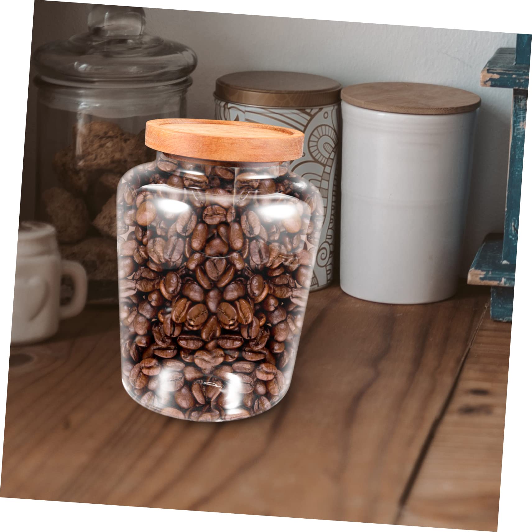 LIFKOME Barattolo in Vetro Borosilicato 1, 5l Coperchio in Legno