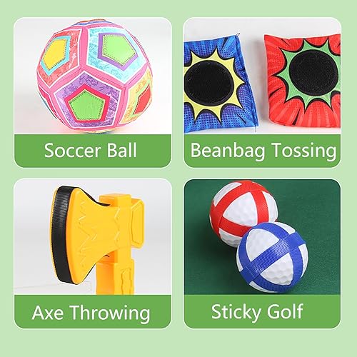 Miniatura 7 de Juego de astillado de golf con soporte, juego de golf de batalla 4 en 1 con 16 bolas adhesivas, tapete de puting, 8 bolsas de frijol, 2 pelotas de