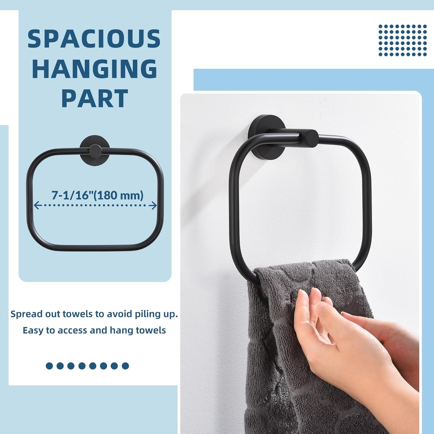 APLusee Matte Black Hand Towel Ring, Robe Hook and Toilet Paper Holder Bundle, Stainless Steel Heavy Duty Wall Mounted