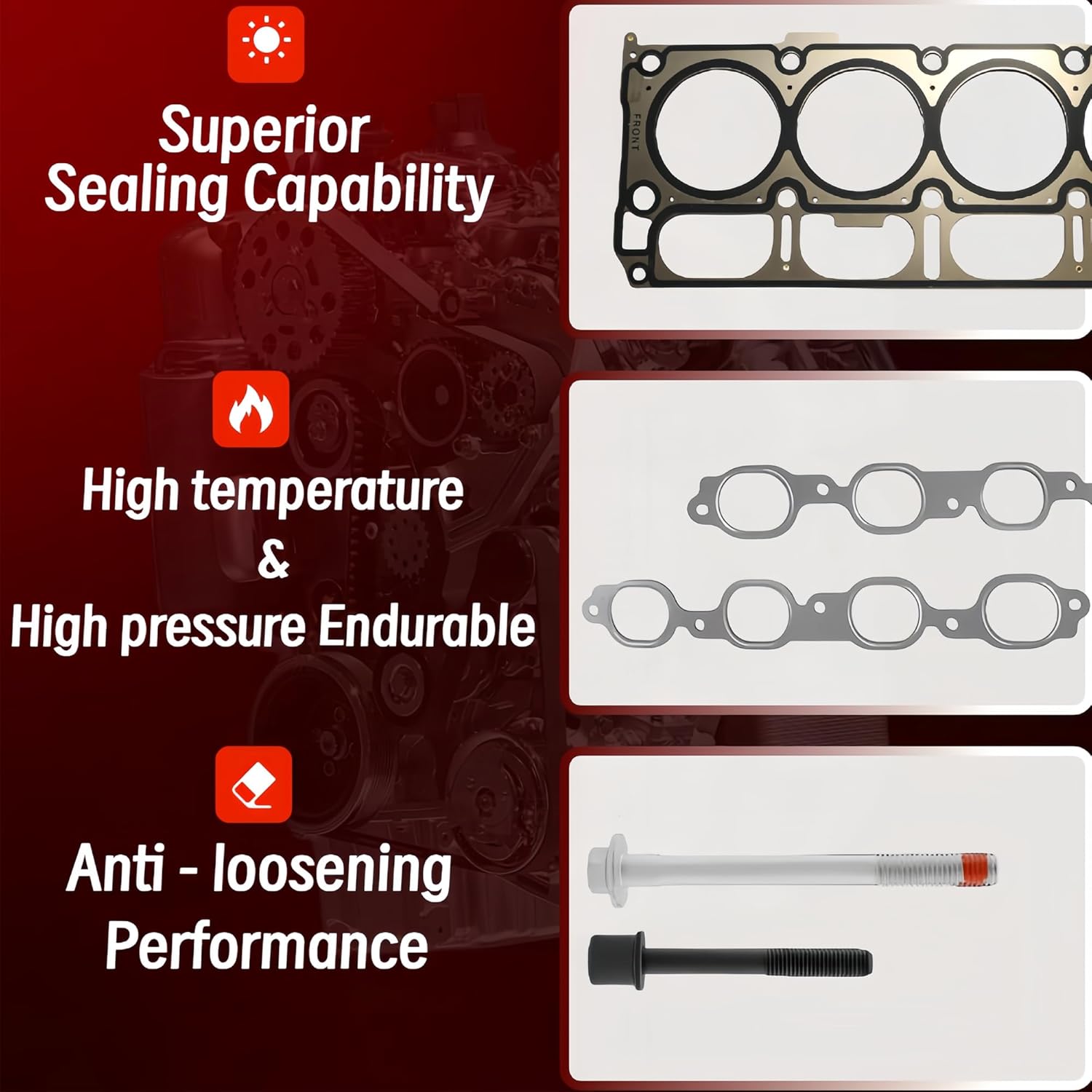 HS26744PT Cylinder Head Gasket Bolts Set Fit for Chevy GMC Sierra 1500 Silverado 1500 Yukon XL Suburban Tahoe 5.3L V8 Engine 2014-2019 HS54996 HGS4308 ES73121 12622325