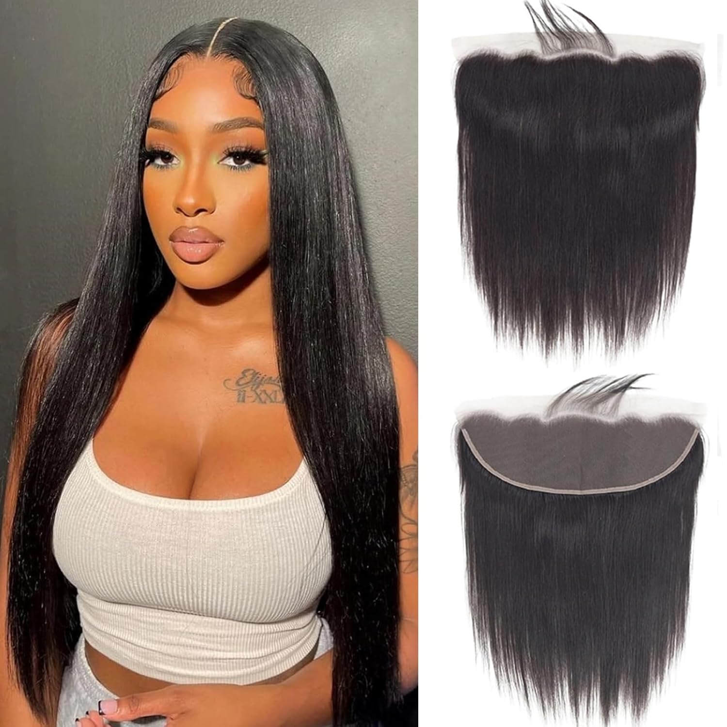 Selina Straight Lace Closure 13x4 Hd Lace Frontal Closure Transparent Closure Brazilian Straight Human Hair Natural Black Color 20 Inch