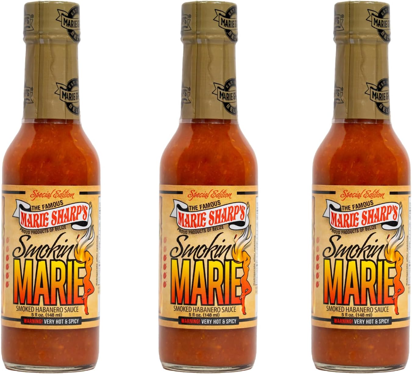 Marie Sharp's Smokin Marie Habanero Pepper Sauce, 5oz. (Pack of 3)