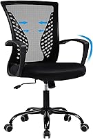 Vista 1 de Silla ergonómica de oficina, silla de malla con respaldo medio con soporte lumbar y reposabrazos, silla de computadora ajustable, silla de estudio